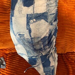 Chic Blue Patchwork Skirt with Drawstring